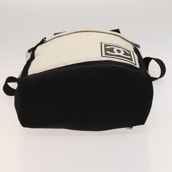 CHANEL New Travel Line Backpack Nylon Beige Black CC Auth kk472 - Picture 6 of 16